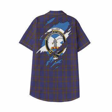 Elliot Clan Crest In Me Tartan Kid Hawaiian Shirt Scotland Flag Style