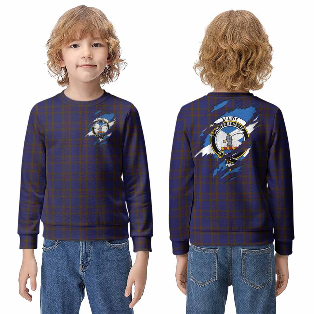 Elliot Clan Crest In Me Tartan Kid Knitted Sweatshirt Scotland Flag Style