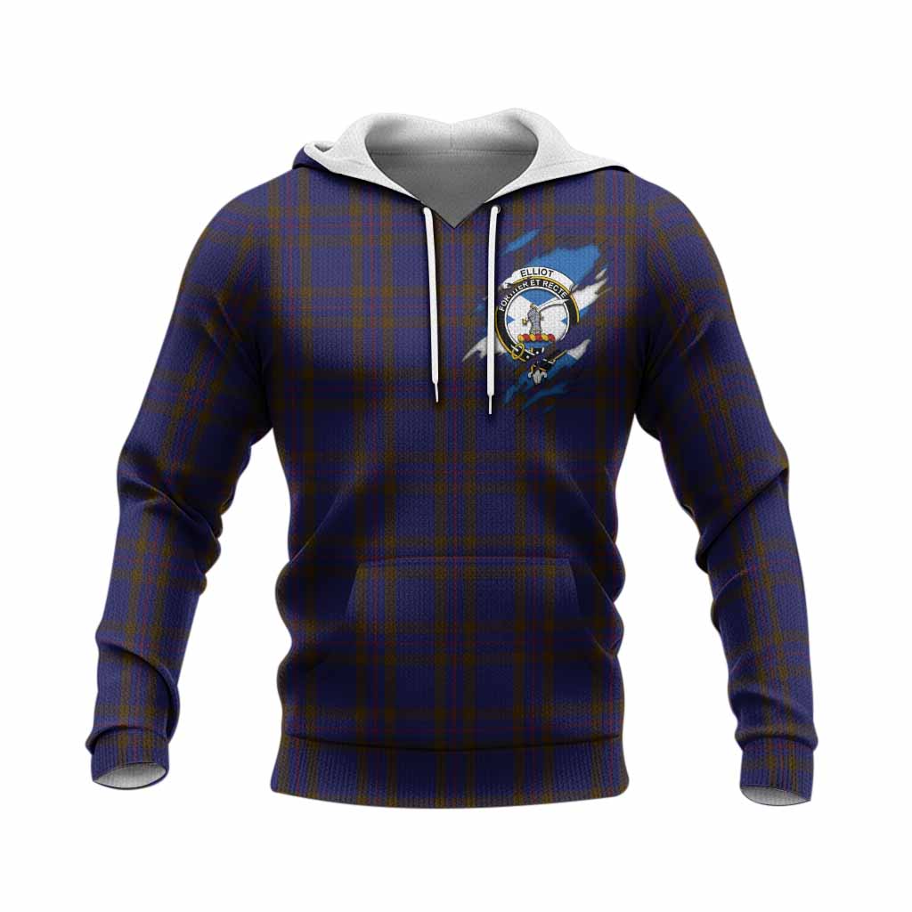 Elliot Clan Crest In Me Tartan Knitted Hoodie Scotland Flag Style