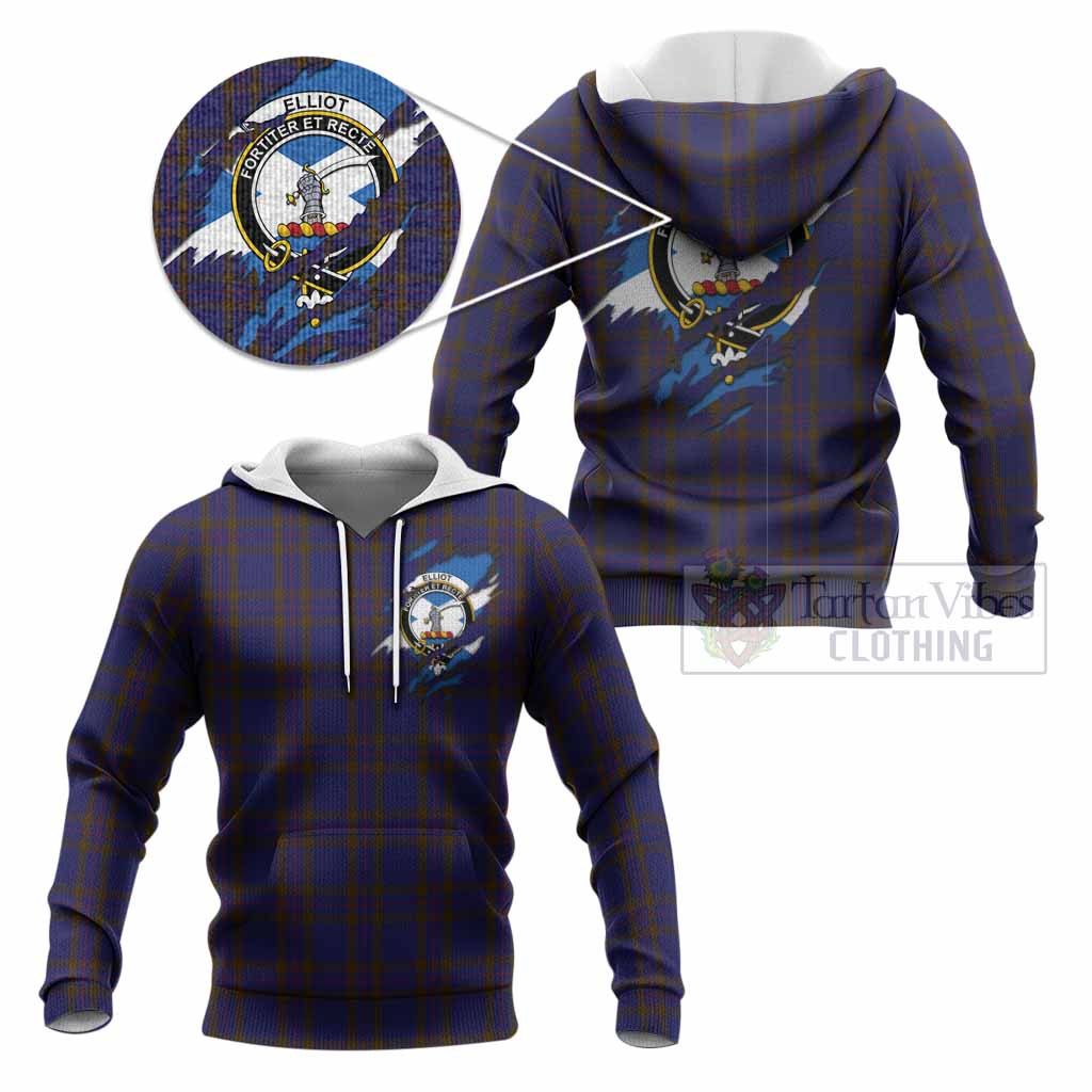 Elliot Clan Crest In Me Tartan Knitted Hoodie Scotland Flag Style
