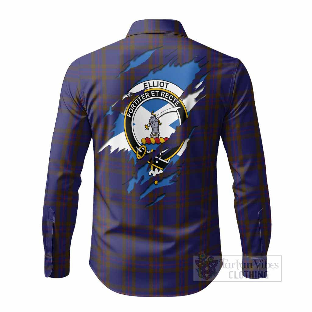 Elliot Clan Crest In Me Tartan Long Sleeve Button Shirts Scotland Flag Style