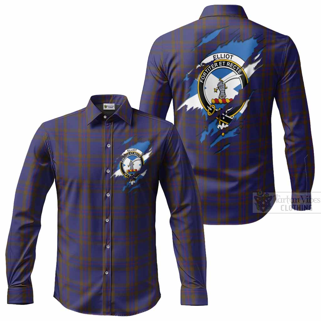 Elliot Clan Crest In Me Tartan Long Sleeve Button Shirts Scotland Flag Style
