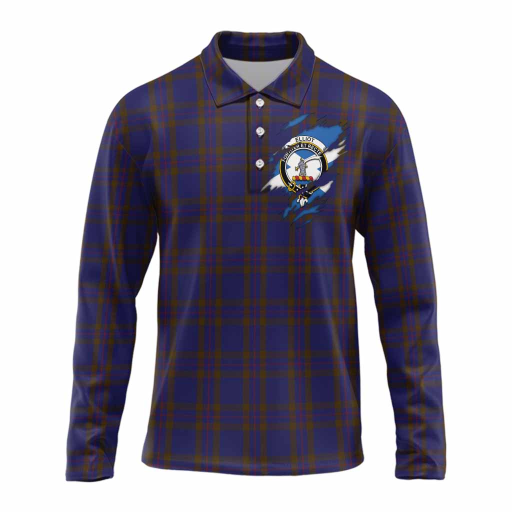 Elliot Clan Crest In Me Tartan Long Sleeve Polo Shirt Scotland Flag Style