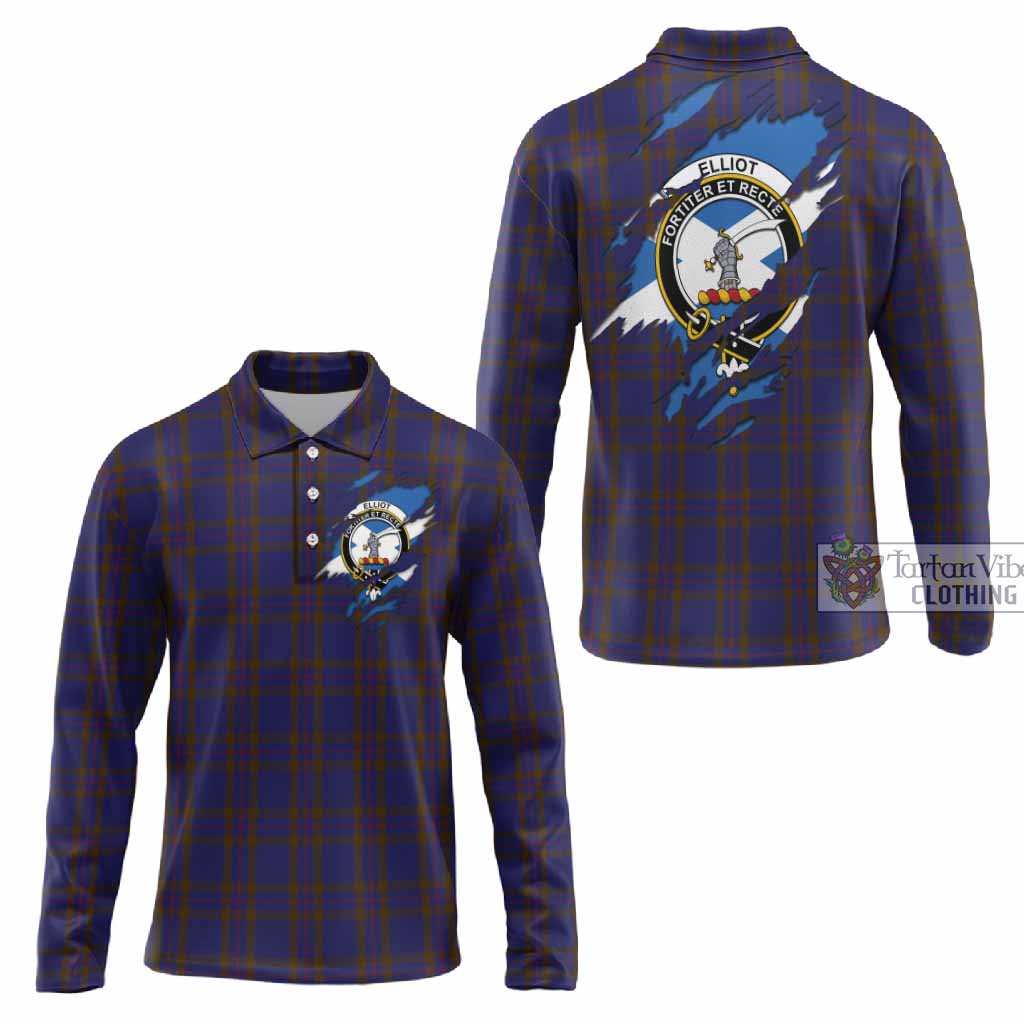 Elliot Clan Crest In Me Tartan Long Sleeve Polo Shirt Scotland Flag Style