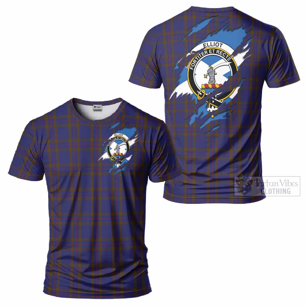 Elliot Clan Crest In Me Tartan T-Shirt Scotland Flag Style