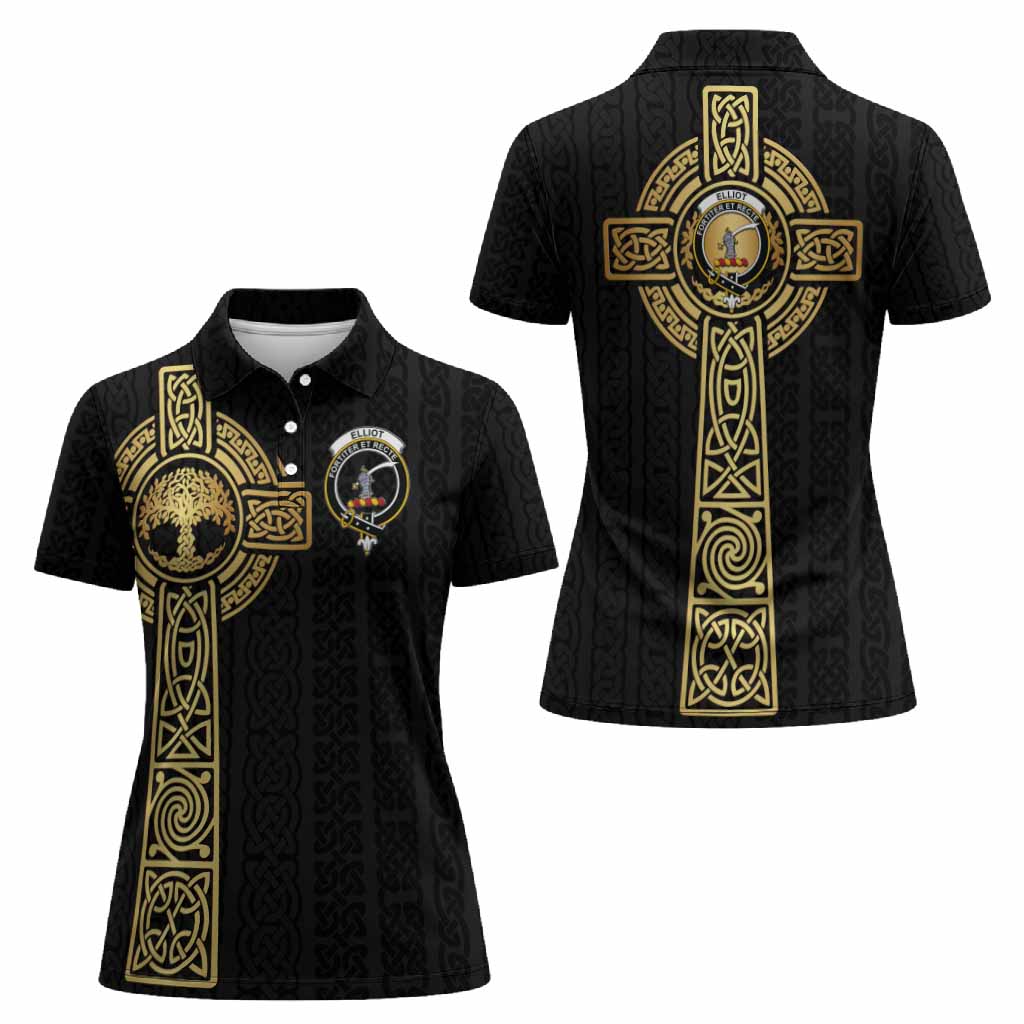 Elliot Clan Crest Women Polo Shirt with Celtic Tree of Life Inspired