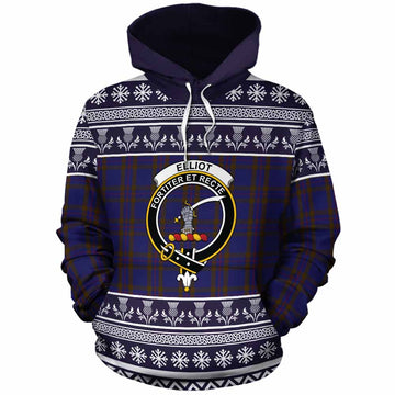 Elliot Clan Tartan Christmas Cotton Hoodie with Family Crest