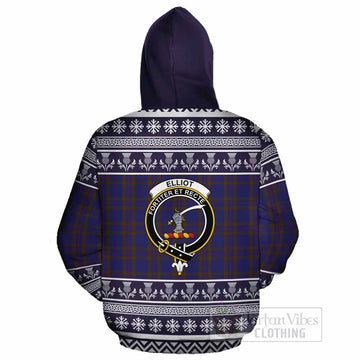 Elliot Clan Tartan Christmas Cotton Hoodie with Family Crest