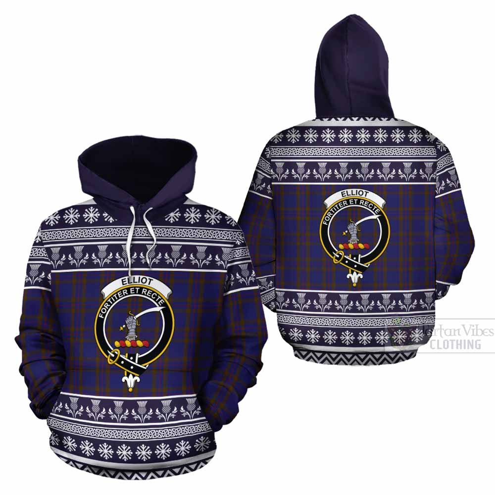 Elliot Clan Tartan Christmas Cotton Hoodie with Family Crest - Tartan Vibes Clothing