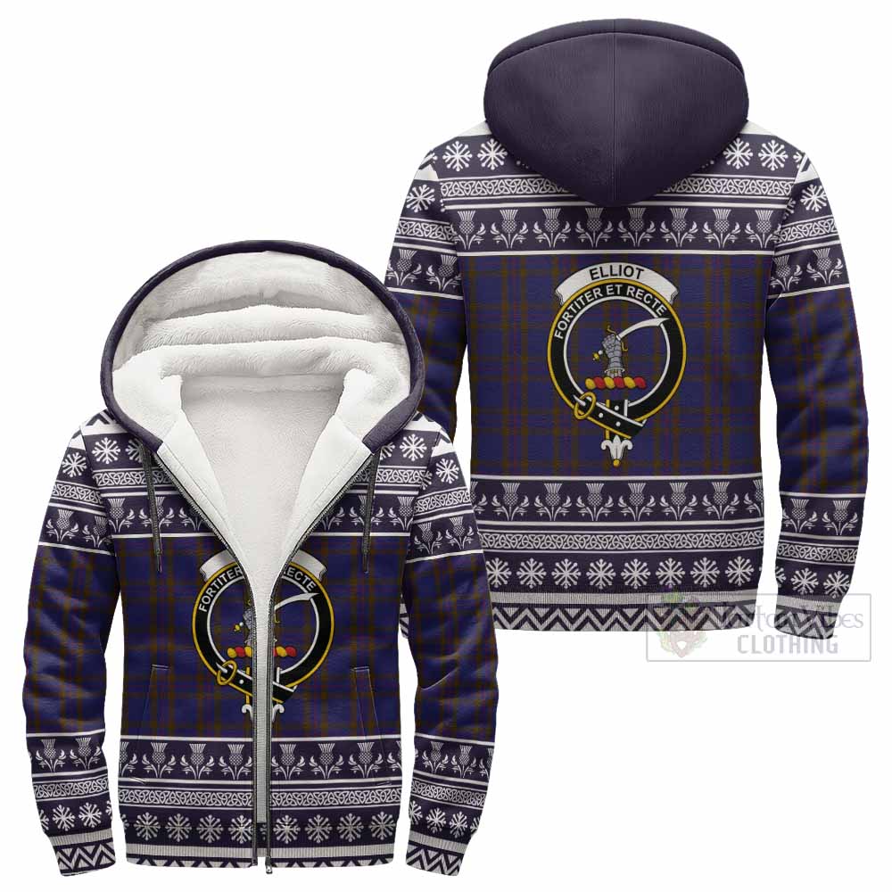Elliot Clan Tartan Christmas Fleece Hoodie with Family Crest - Tartan Vibes Clothing