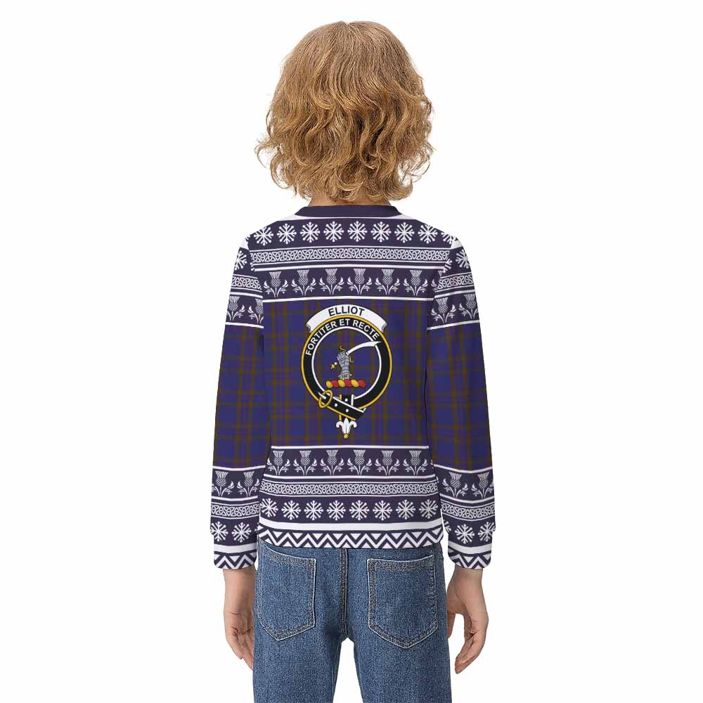 Elliot Clan Tartan Christmas Kid Ugly Sweatshirt with Family Crest - Tartan Vibes Clothing