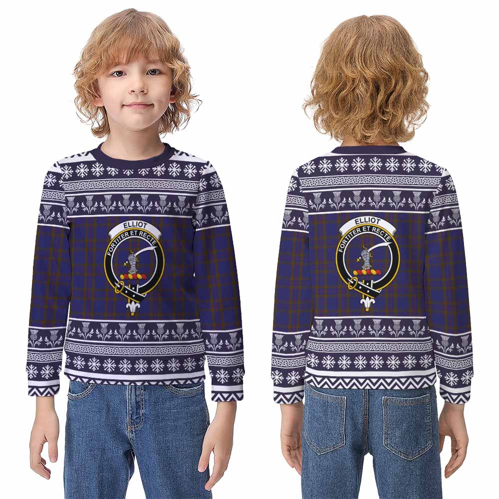 Elliot Clan Tartan Christmas Kid Ugly Sweatshirt with Family Crest - Tartan Vibes Clothing