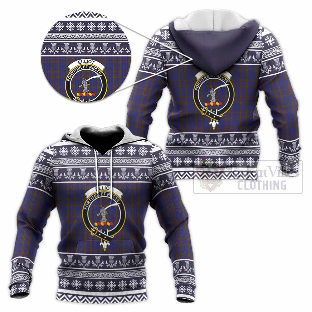 Elliot Clan Tartan Christmas Knitted Hoodie with Family Crest - Tartan Vibes Clothing