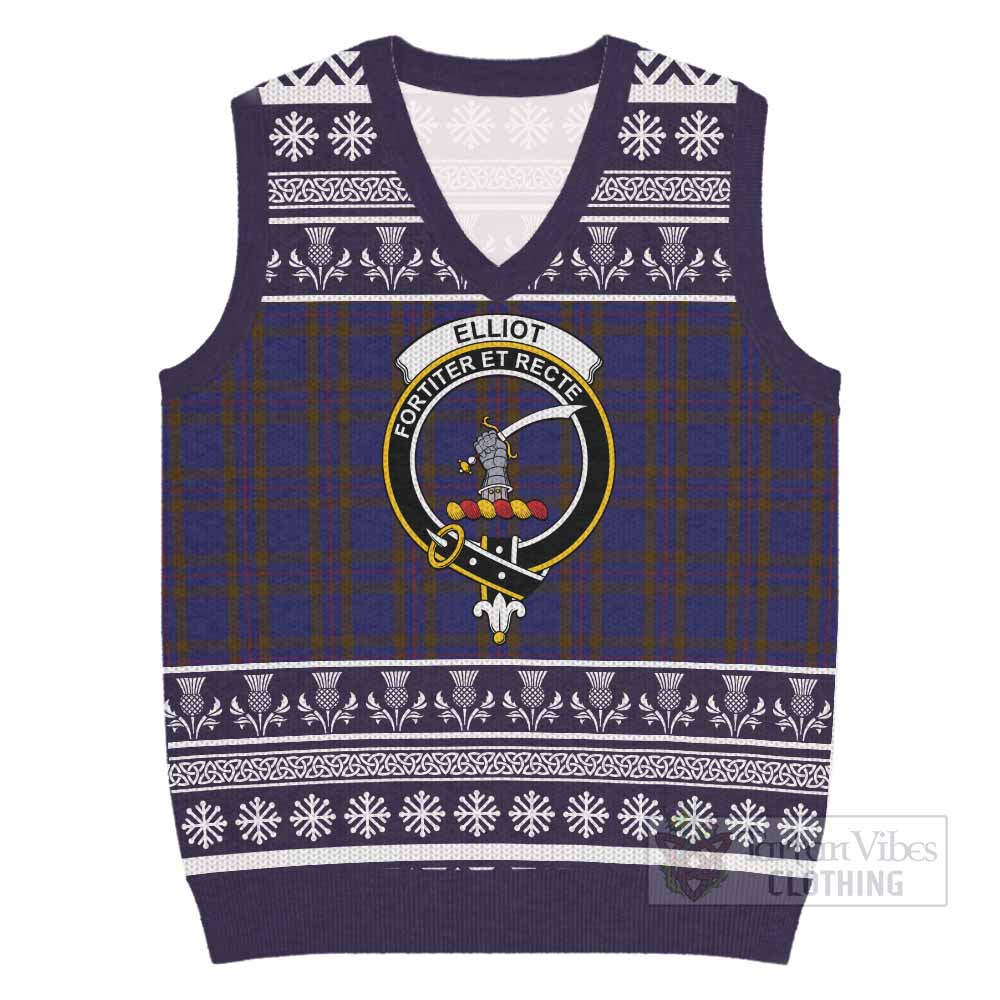 Elliot Clan Tartan Christmas Knitted V-Neck Vest with Family Crest - Tartan Vibes Clothing