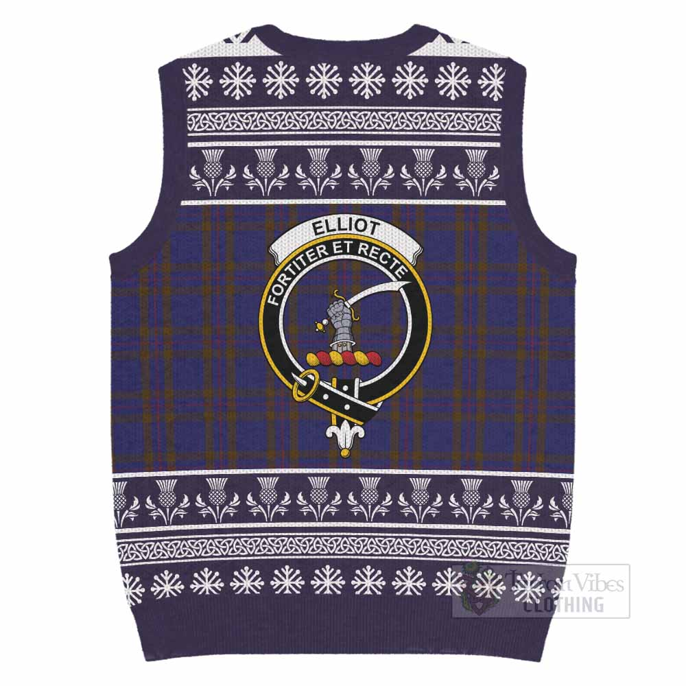 Elliot Clan Tartan Christmas Knitted V-Neck Vest with Family Crest - Tartan Vibes Clothing