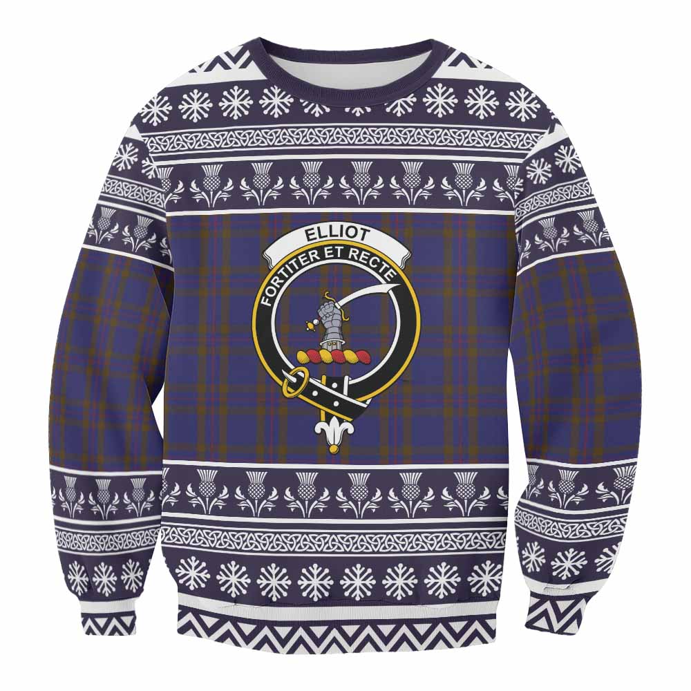 Elliot Clan Tartan Christmas Sweatshirt with Family Crest - Tartan Vibes Clothing