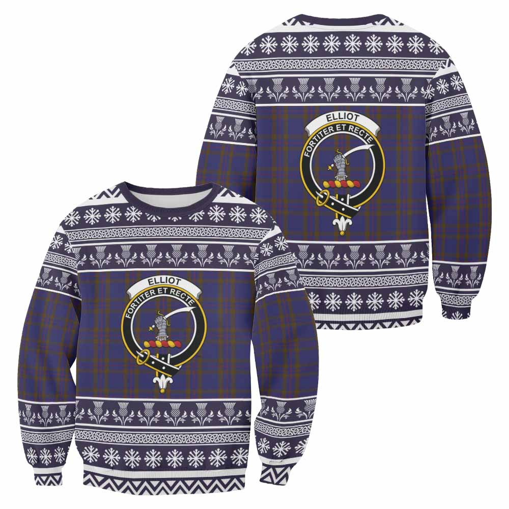 Elliot Clan Tartan Christmas Sweatshirt with Family Crest - Tartan Vibes Clothing