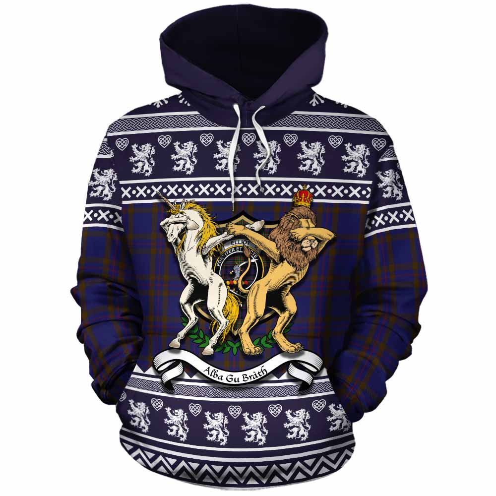 Elliot Clan Tartan Crest Christmas Cotton Hoodie Coat of Arms Funny Style - Tartan Vibes Clothing