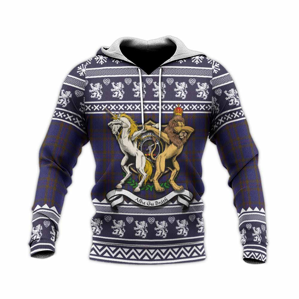 Elliot Clan Tartan Crest Christmas Knitted Hoodie Coat of Arms Funny Style - Tartan Vibes Clothing
