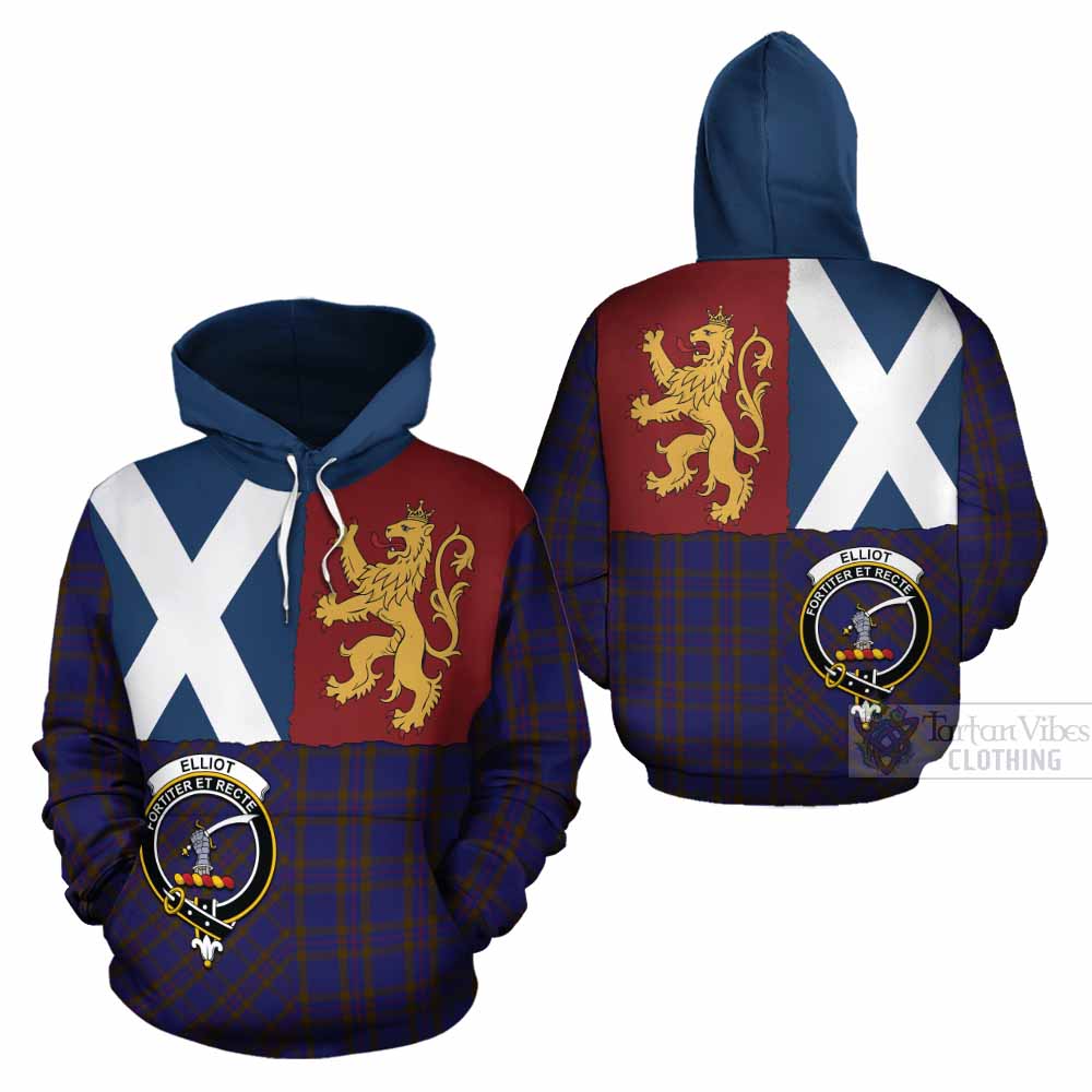Elliot Crest Tartan Cotton Hoodie with Lion Rampant Saltire Style - Tartan Vibes Clothing
