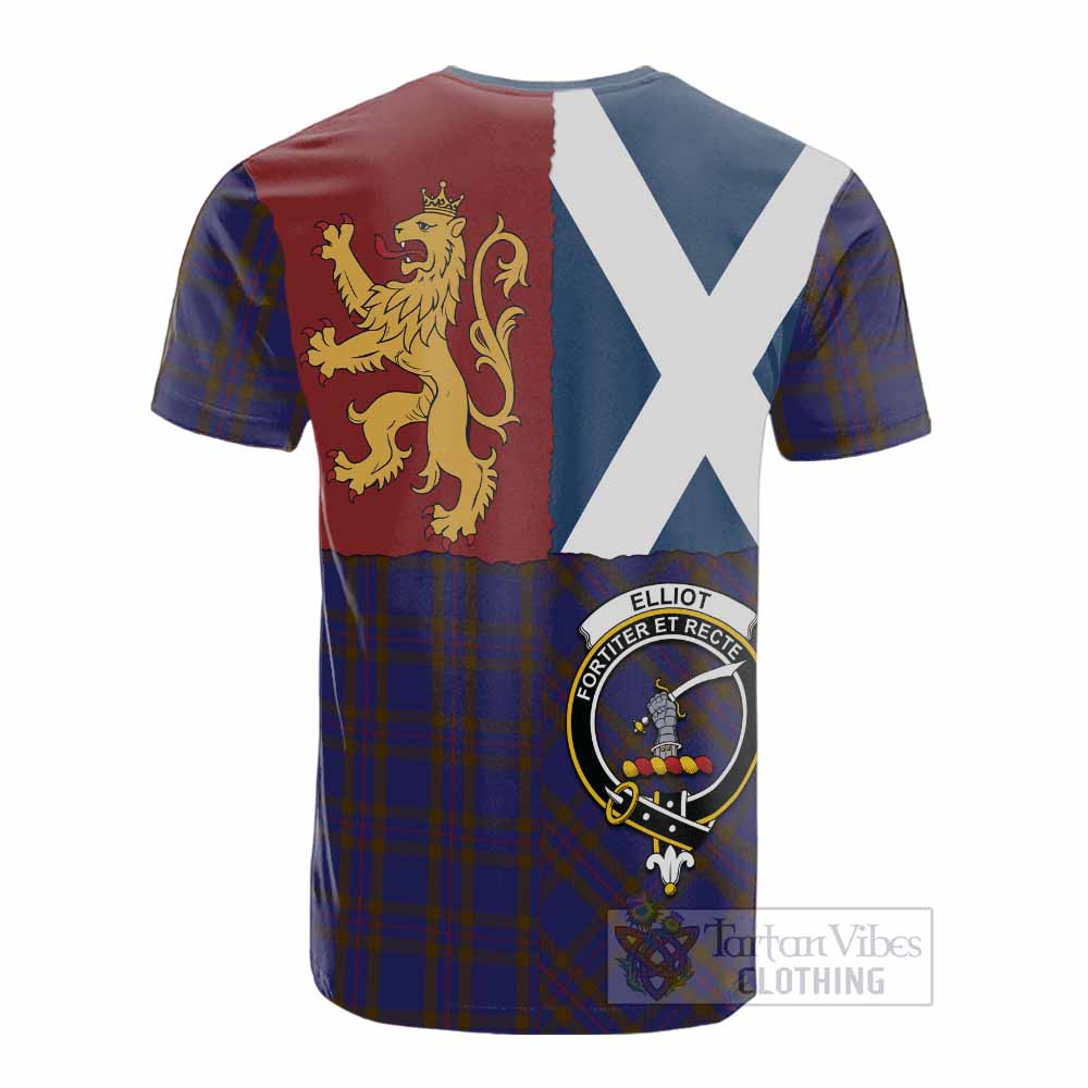 Elliot Crest Tartan Cotton T-shirt with Lion Rampant Saltire Style - Tartan Vibes Clothing