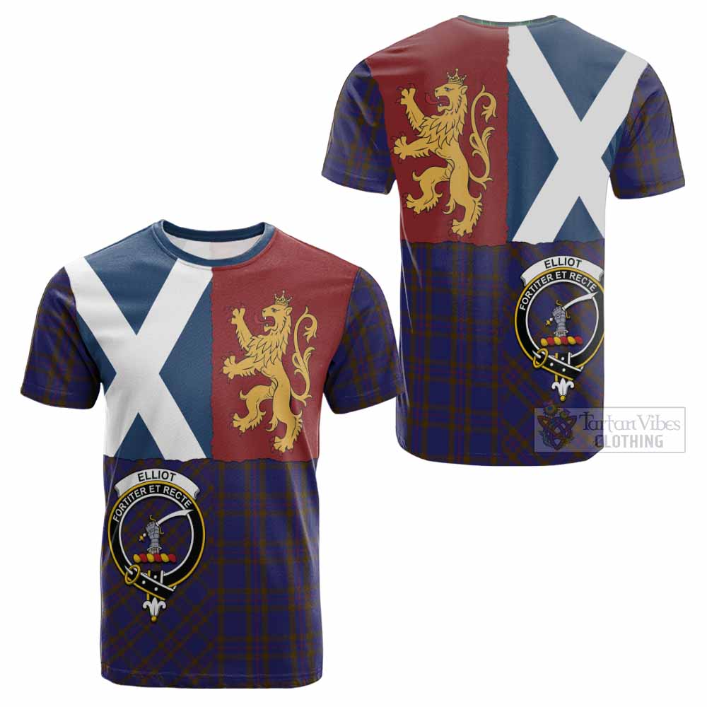 Elliot Crest Tartan Cotton T-shirt with Lion Rampant Saltire Style - Tartan Vibes Clothing