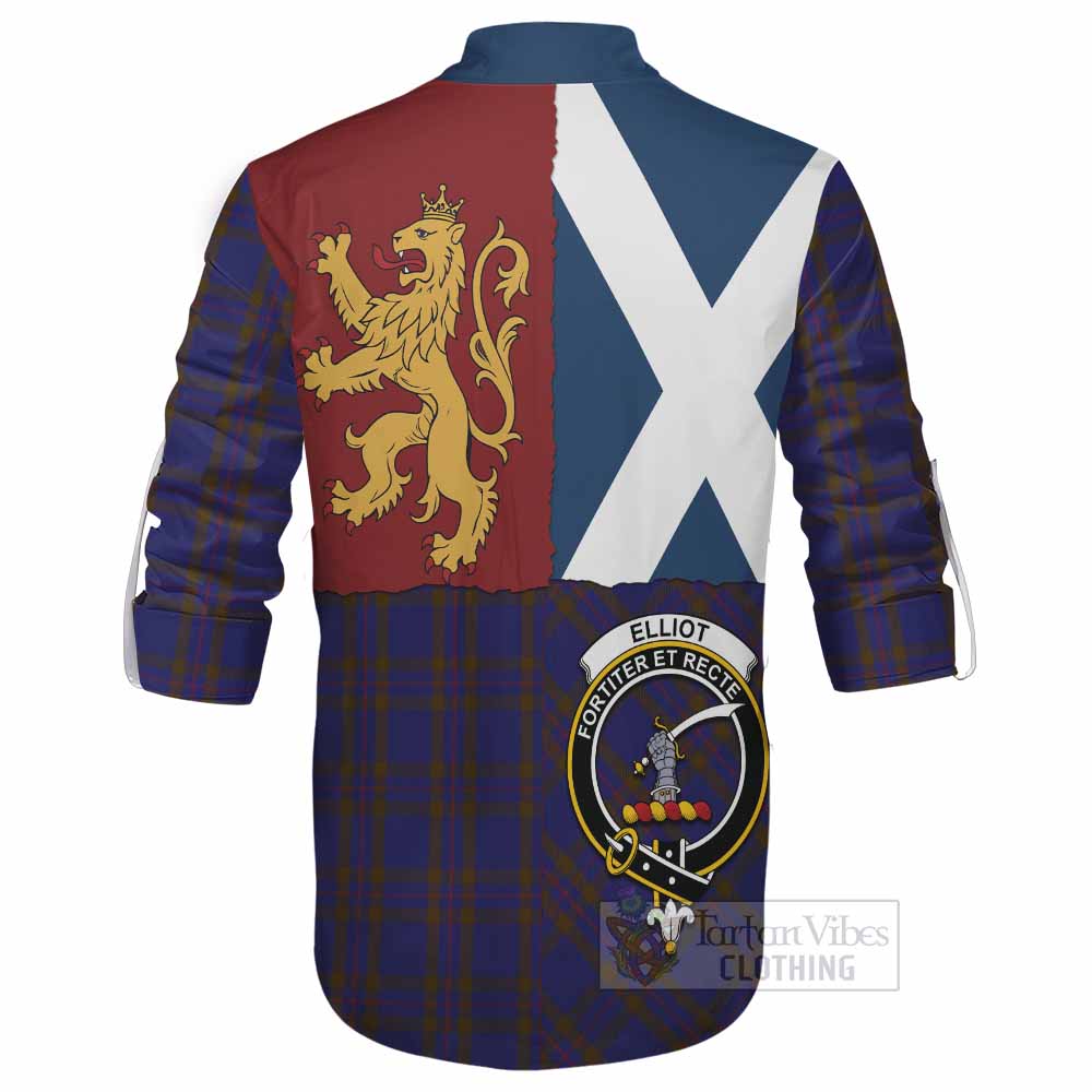 Elliot Crest Tartan Ghillie Shirt with Lion Rampant Saltire Style - Tartan Vibes Clothing