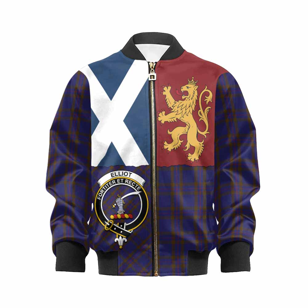 Elliot Crest Tartan Kid Bomber Jacket with Lion Rampant Saltire Style - Tartan Vibes Clothing