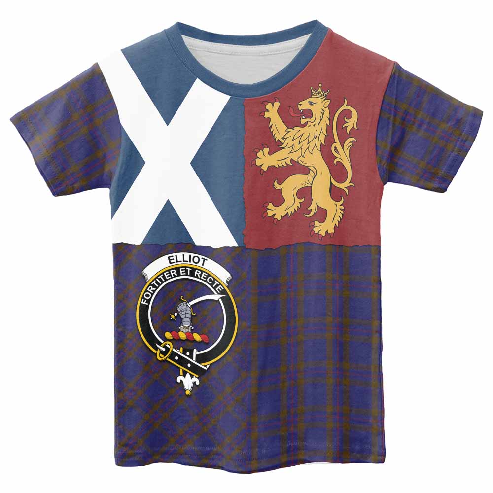 Elliot Crest Tartan Kid T-shirt with Lion Rampant Saltire Style - Tartan Vibes Clothing