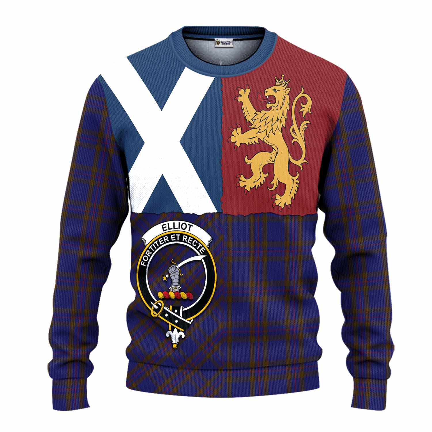 Elliot Crest Tartan Knitted Sweater with Lion Rampant Saltire Style