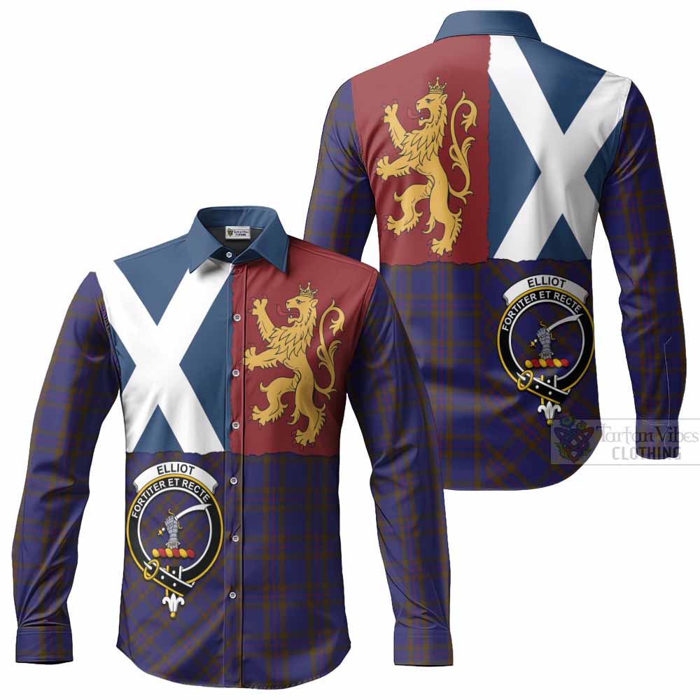 Elliot Crest Tartan Long Sleeve Button Shirts with Lion Rampant Saltire Style