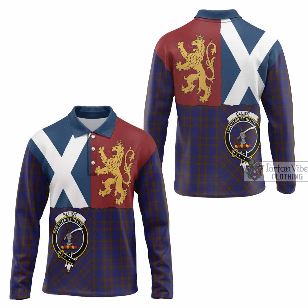 Elliot Crest Tartan Long Sleeve Polo Shirt with Lion Rampant Saltire Style