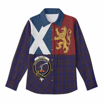 Elliot Crest Tartan Women Casual Shirt with Lion Rampant Saltire Style