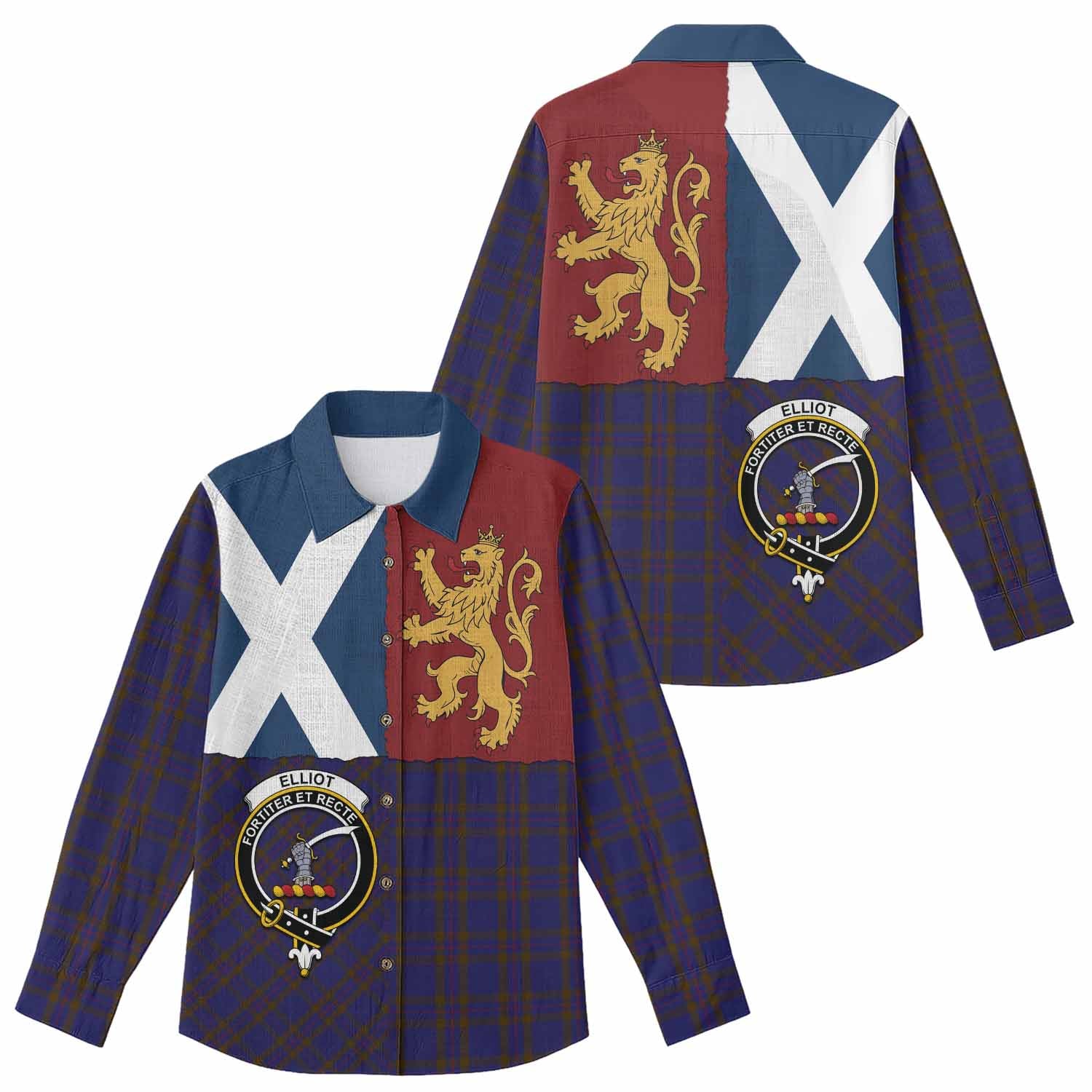 Elliot Crest Tartan Women Casual Shirt with Lion Rampant Saltire Style