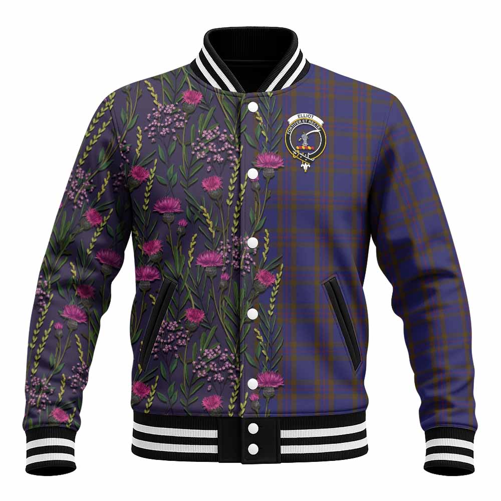 Elliot Family Crest Tartan Baseball Jacket Scottish Thistle Flower Pattern Half Style - Tartan Vibes Clothing