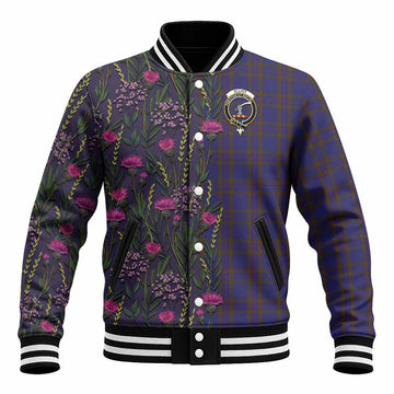 Elliot Family Crest Tartan Baseball Jacket Scottish Thistle Flower Pattern Half Style