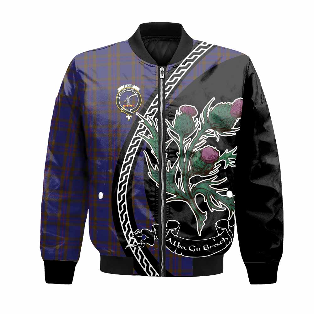 Elliot Family Crest Tartan Bomber Jacket Alba Thistle Inspired - Tartan Vibes Clothing