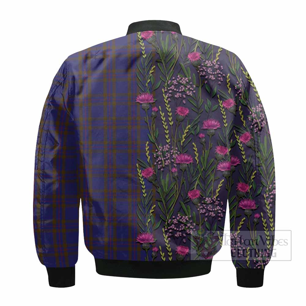 Elliot Family Crest Tartan Bomber Jacket Scottish Thistle Flower Pattern Half Style - Tartan Vibes Clothing