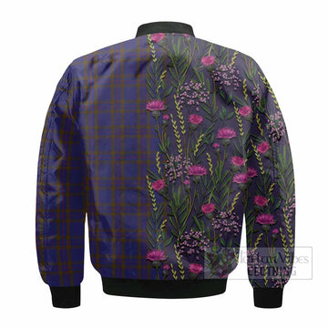 Elliot Family Crest Tartan Bomber Jacket Scottish Thistle Flower Pattern Half Style