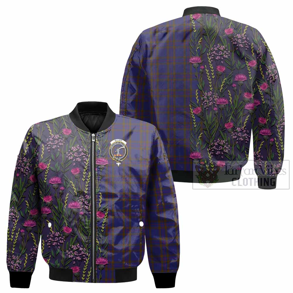Elliot Family Crest Tartan Bomber Jacket Scottish Thistle Flower Pattern Half Style - Tartan Vibes Clothing