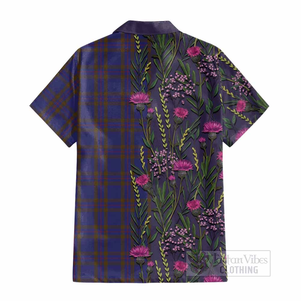 Elliot Family Crest Tartan Cotton Hawaiian Shirt Scottish Thistle Flower Pattern Half Style - Tartan Vibes Clothing