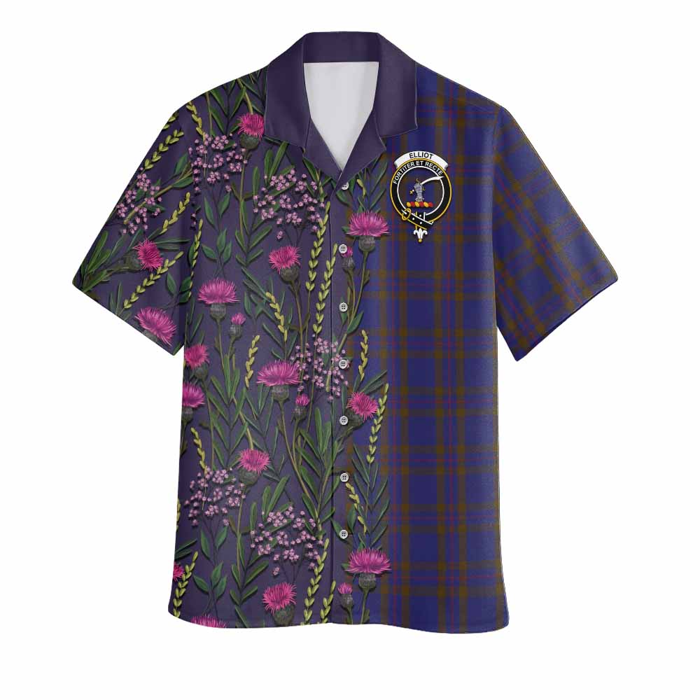 Elliot Family Crest Tartan Hawaiian Shirt Scottish Thistle Flower Pattern Half Style - Tartan Vibes Clothing