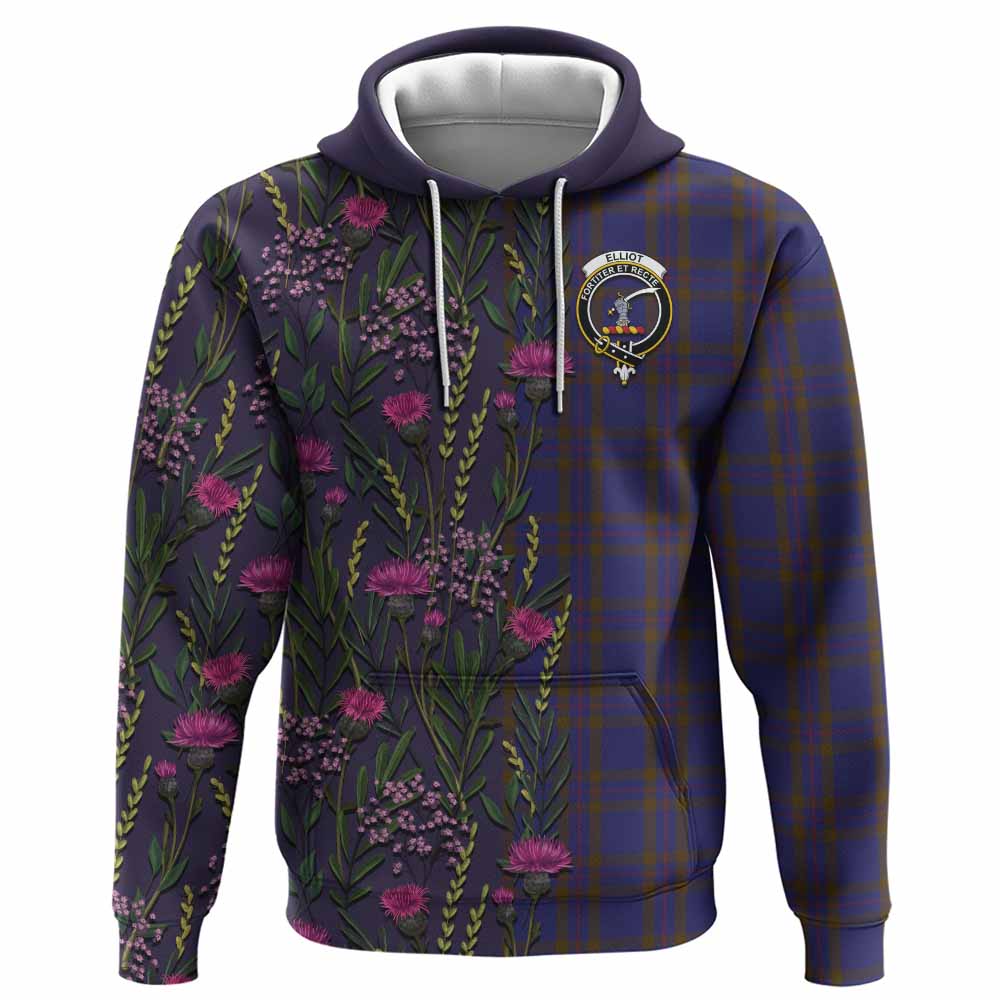 Elliot Family Crest Tartan Hoodie Scottish Thistle Flower Pattern Half Style - Tartan Vibes Clothing