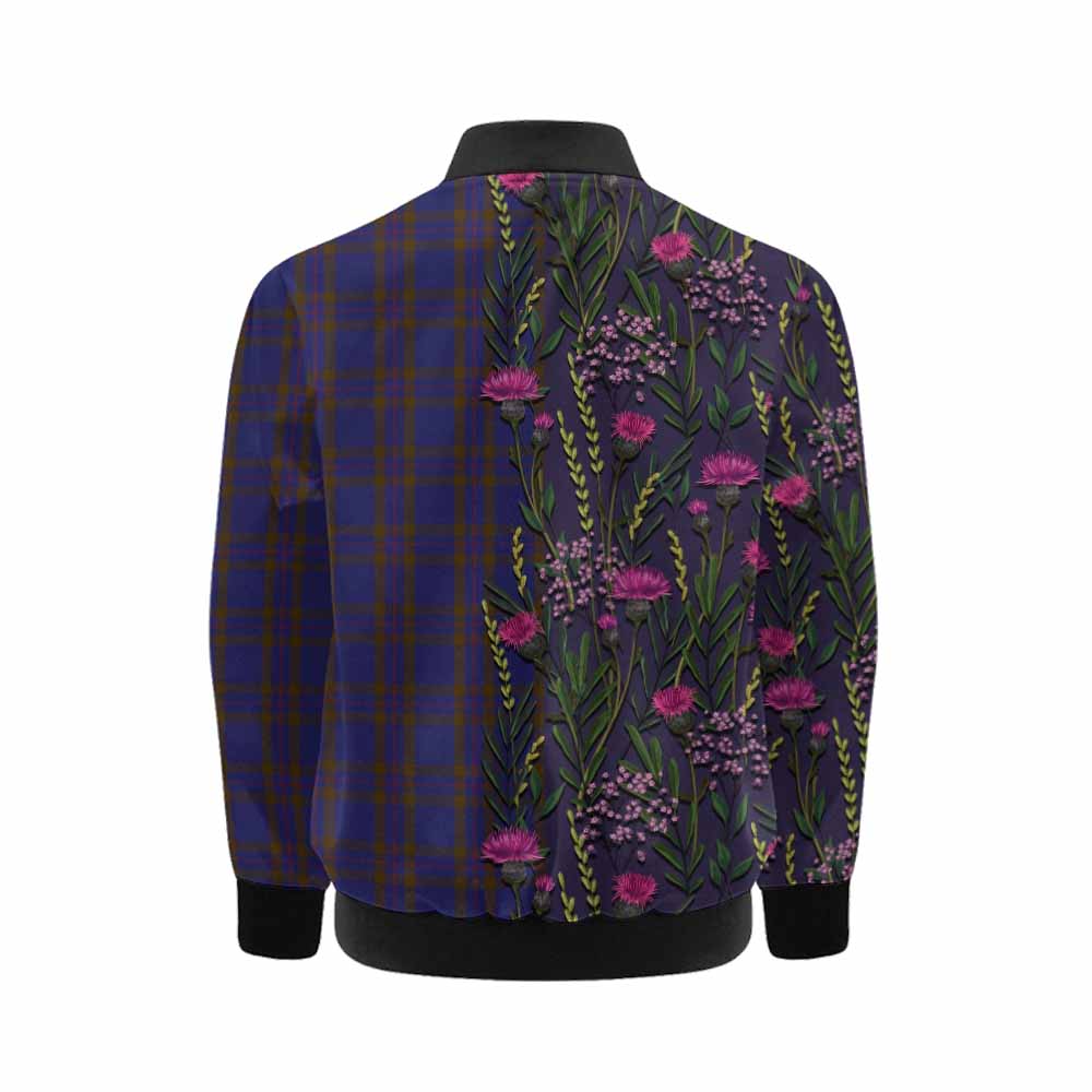 Elliot Family Crest Tartan Kid Bomber Jacket Scottish Thistle Flower Pattern Half Style - Tartan Vibes Clothing