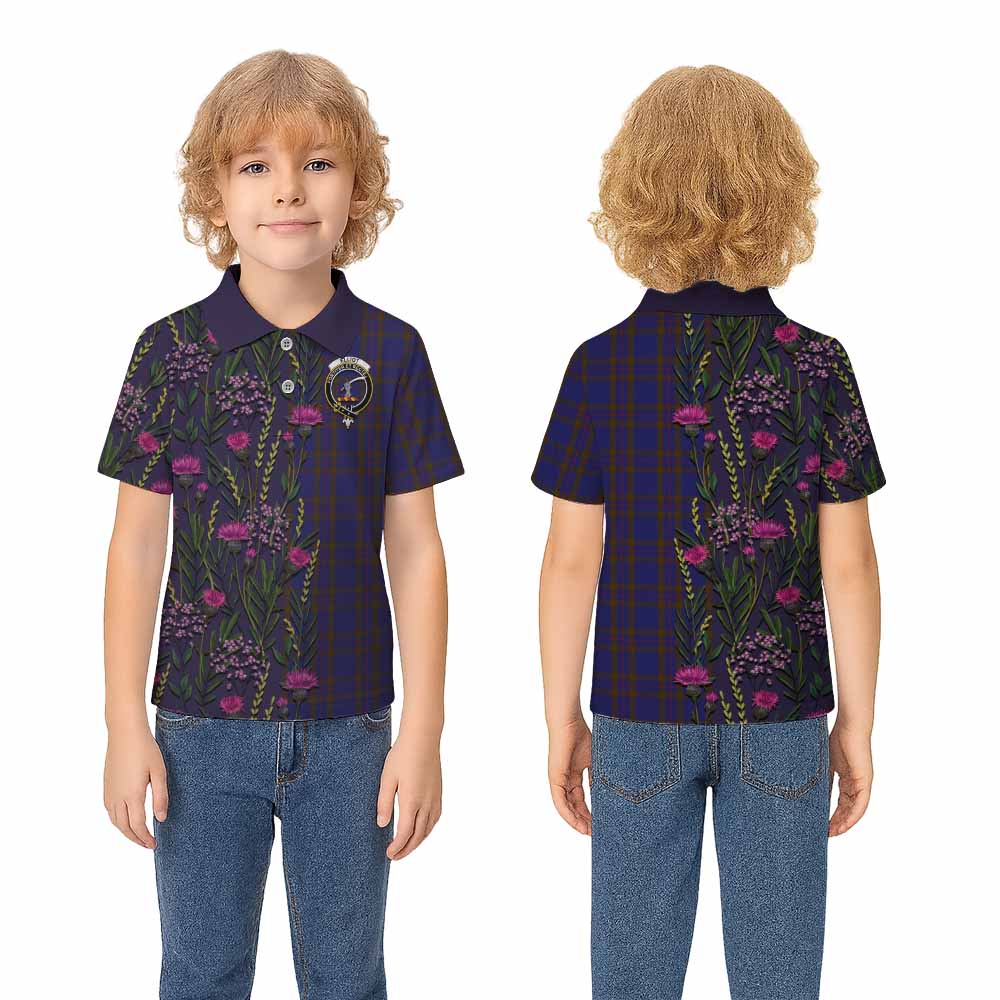 Elliot Family Crest Tartan Kid Polo Shirt Scottish Thistle Flower Pattern Half Style - Tartan Vibes Clothing