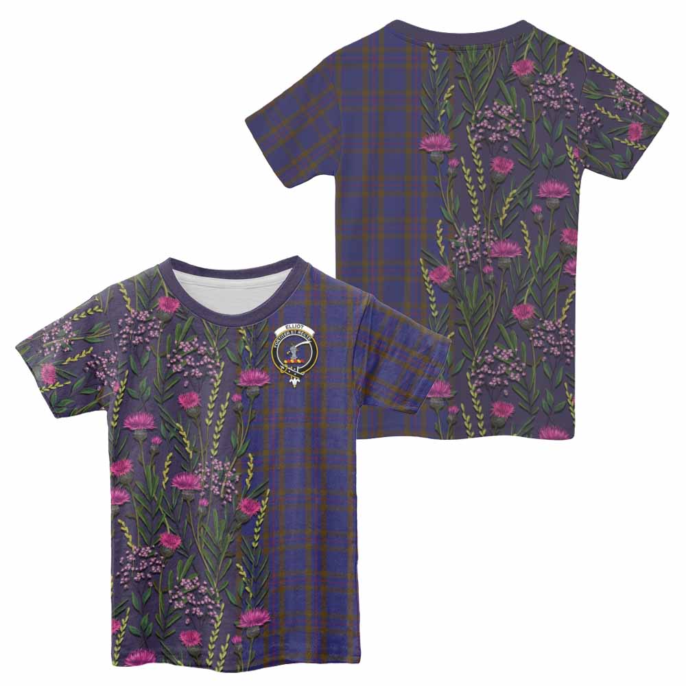 Elliot Family Crest Tartan Kid T-shirt Scottish Thistle Flower Pattern Half Style - Tartan Vibes Clothing