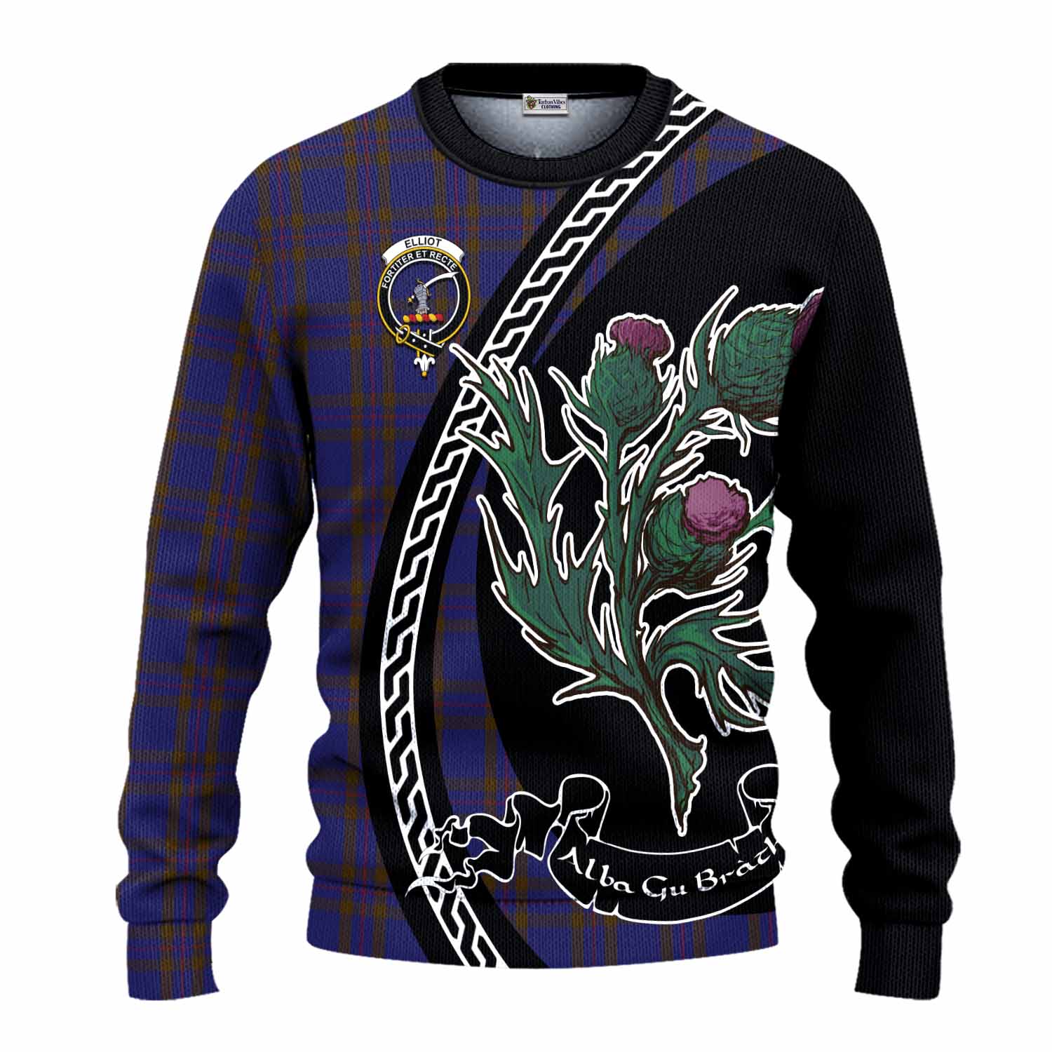 Elliot Family Crest Tartan Knitted Sweater Alba Thistle Inspired - Tartan Vibes Clothing