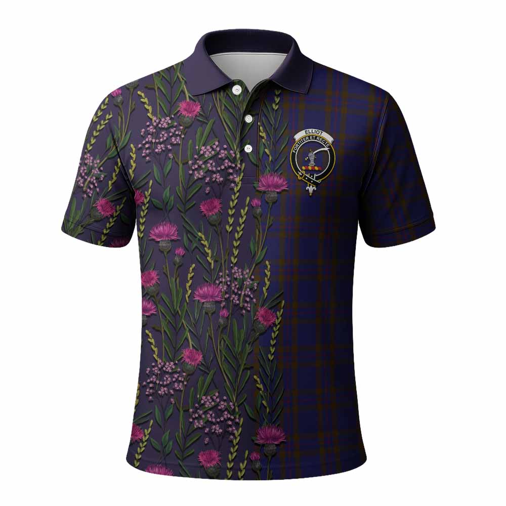 Elliot Family Crest Tartan Polo Shirt Scottish Thistle Flower Pattern Half Style - Tartan Vibes Clothing