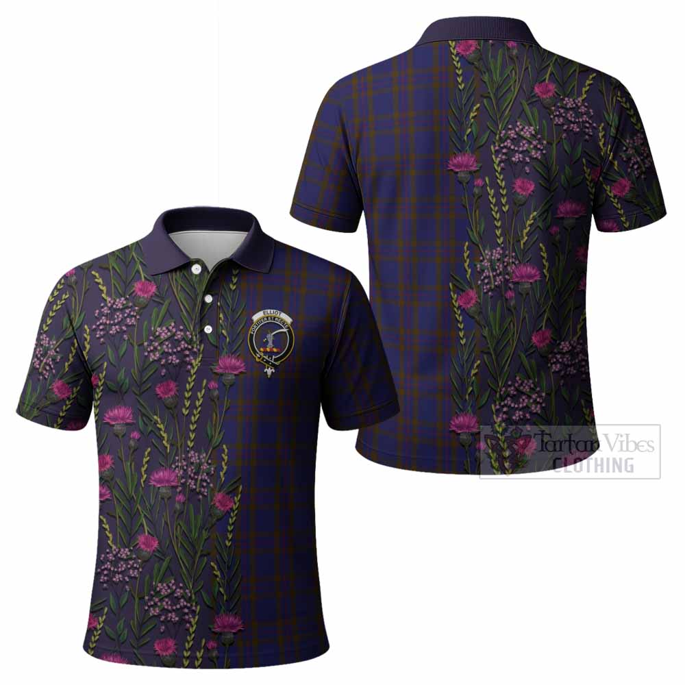 Elliot Family Crest Tartan Polo Shirt Scottish Thistle Flower Pattern Half Style - Tartan Vibes Clothing
