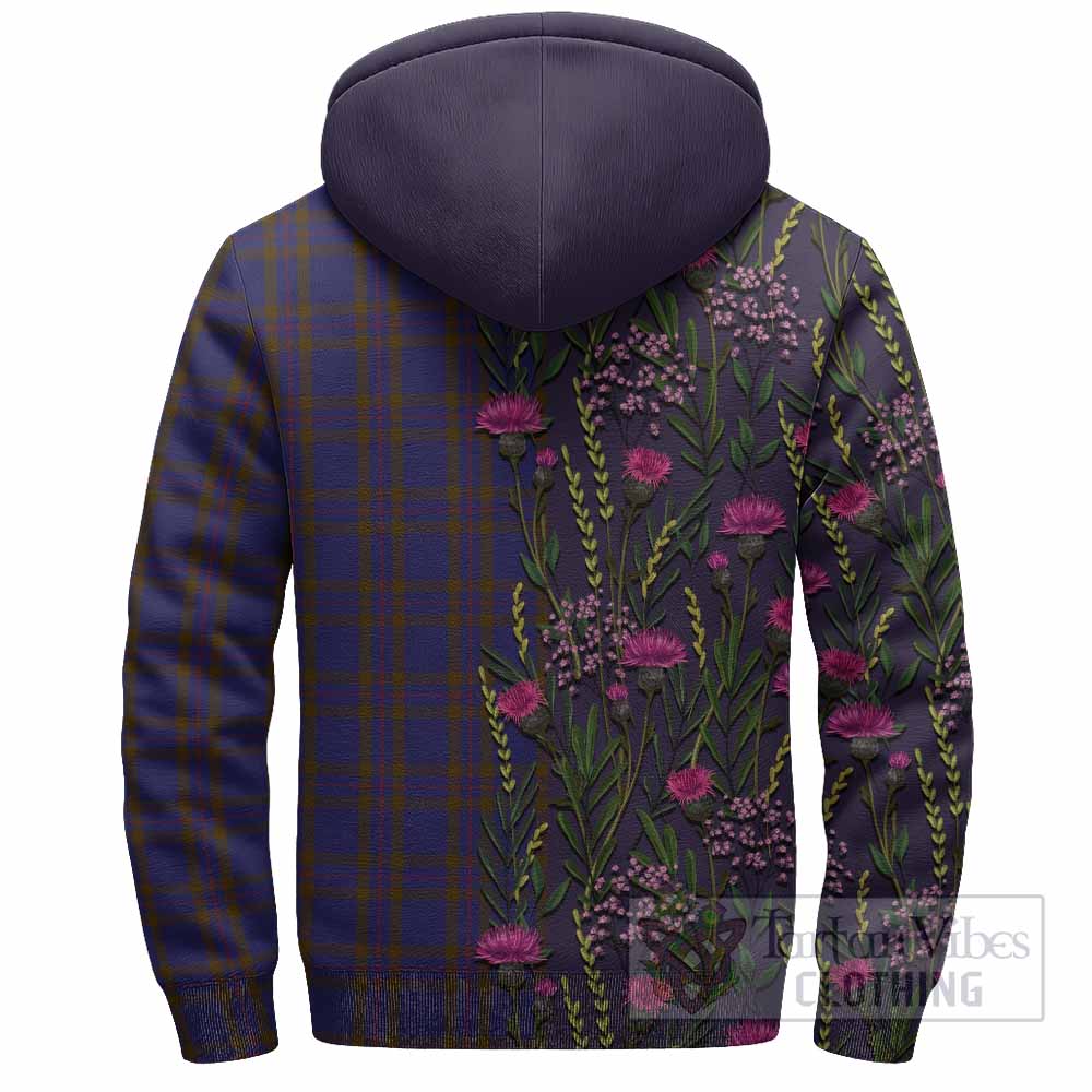 Elliot Family Crest Tartan Sherpa Hoodie Scottish Thistle Flower Pattern Half Style - Tartan Vibes Clothing